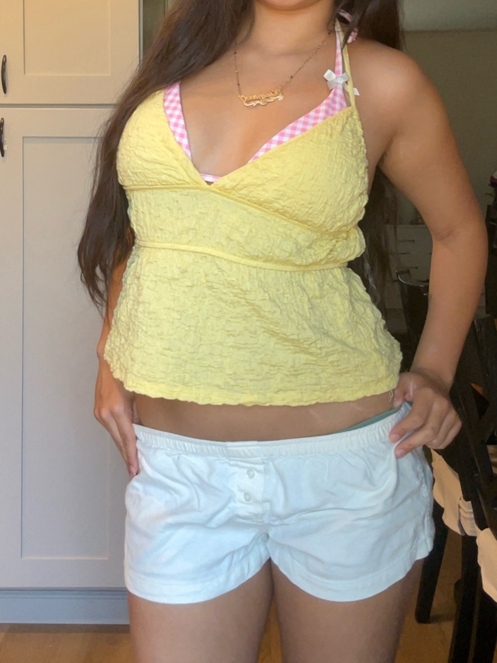 White linen shorts